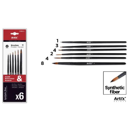 Pincel Sintético Profissional Curto 6 Unidades (Nº1/3/4/2-4-8)