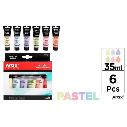 TINTA ACRÍLICA 6 TUBOS PASTEL CORES 35ML ARTIX