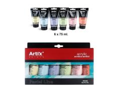 TINTA ACRÍLICA 6 TUBOS COR SATINADA PASTEL 75ML ARTIX