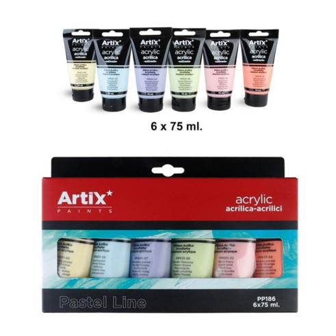 TINTA ACRÍLICA 6 TUBOS COR SATINADA PASTEL 75ML ARTIX
