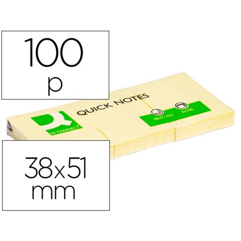 Q-CONNECT ADESIVO REPOSICIONÁVEL BLOCO DE NOTA 38x51 MM AMARELO (3X100 FOLHAS)