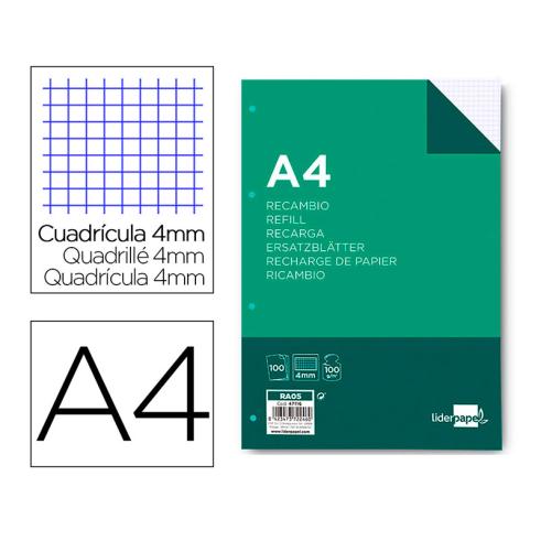 Recargas Folhas Quadradas 4mm 4 Furos A4 100 folhas 100g/m2