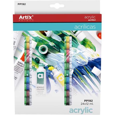 Conjunto Profissional de Tinta Acrílica para Artesanato e Pintura - 24 tubos de 12ml