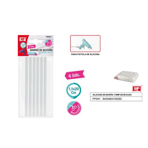 BARRA DE SILICONE 11MM * 20CM 6UDS