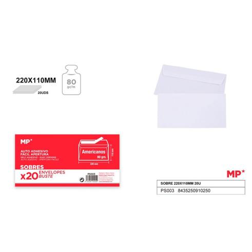 Envelopes Brancos 220X110 mm (DL, americano) - 20 unidades