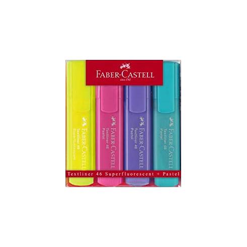 MARCADOR FLUORESCENTE DE CORES FABER CASTELL PASTEL - CAIXA DE 4 UNIDADES ASSORTED